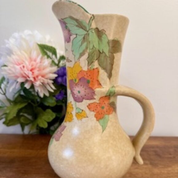 Vintage Cleland England Floral Pottery Vase Hand Painted Cottagecore English Dec - Picture 1 of 7